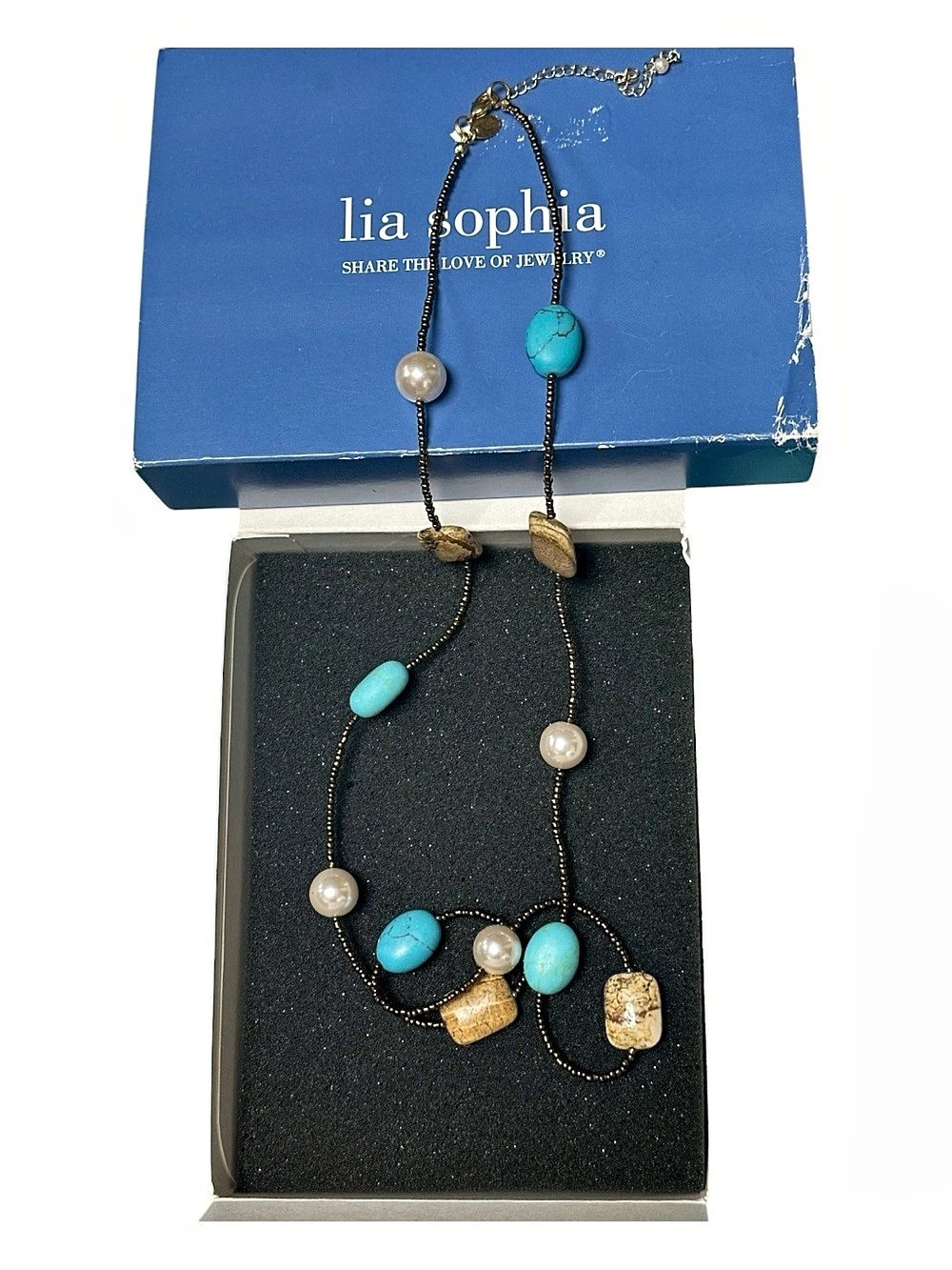 lia sophia Beaded Necklace in Brown & Blue Vintage